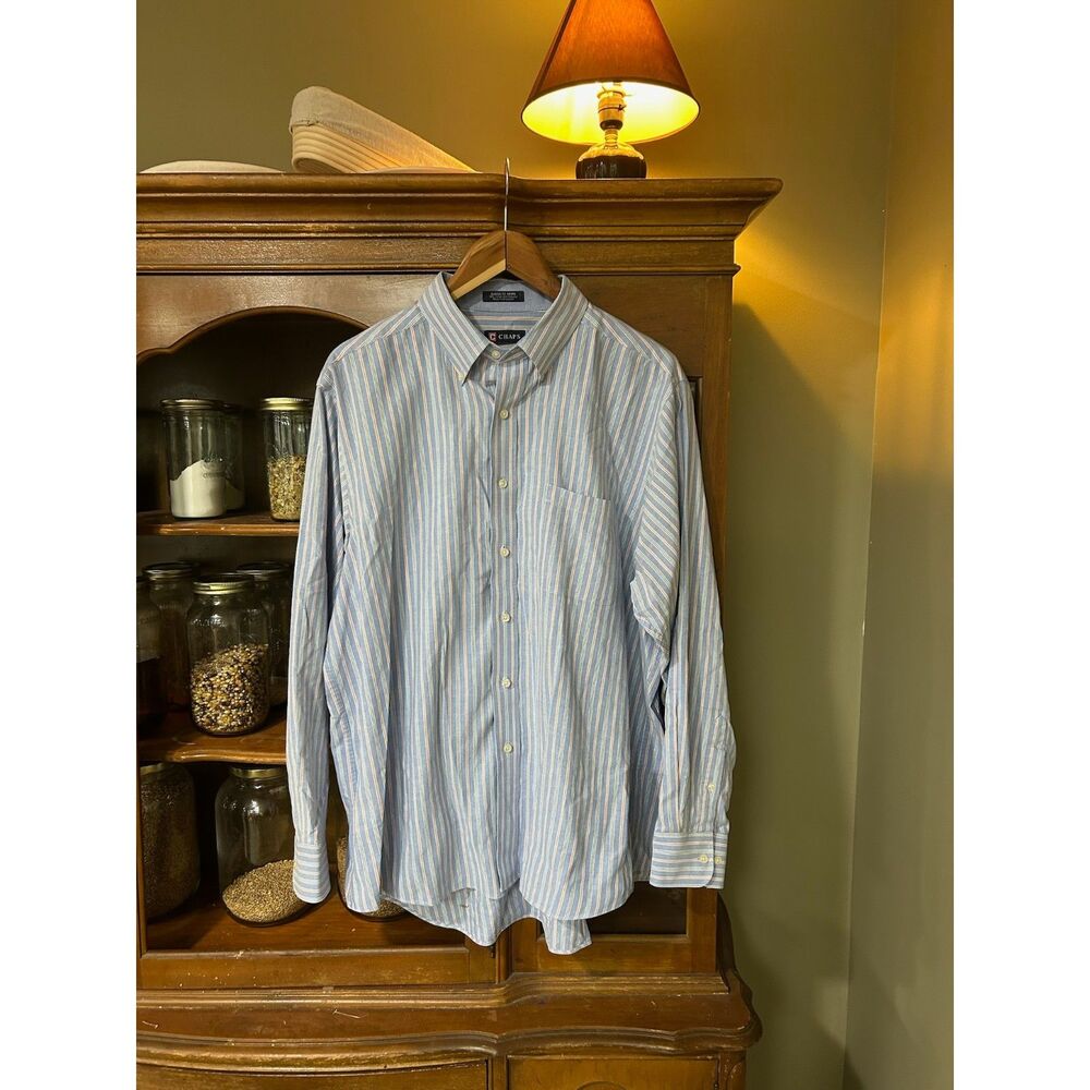 Mens Oxford Chaps Blue and Orange stripped Button Up Down Classic Fit